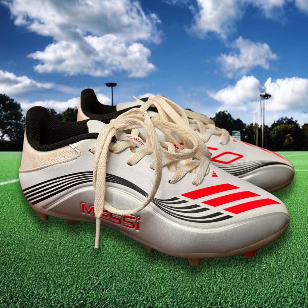 US 1 Youth Adidas F50 Messi Soccer Cleats Cloud White/ Silver -EUC *CLEAN!*